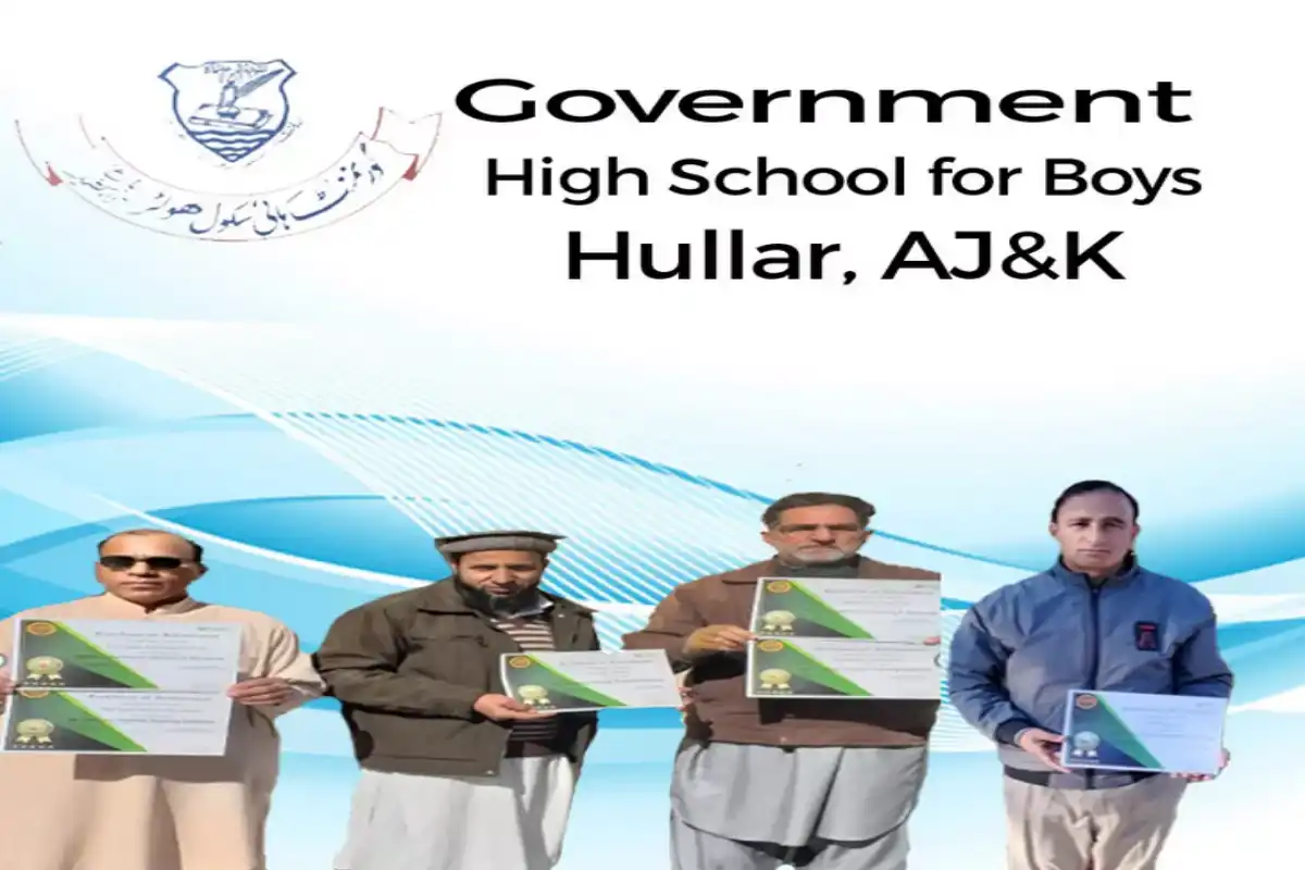 Our School Improvement and Teacher Professional Development Projects 3 School-labelled group image showing certificate holders from Government High School for Boys, Hullar, AJ&K