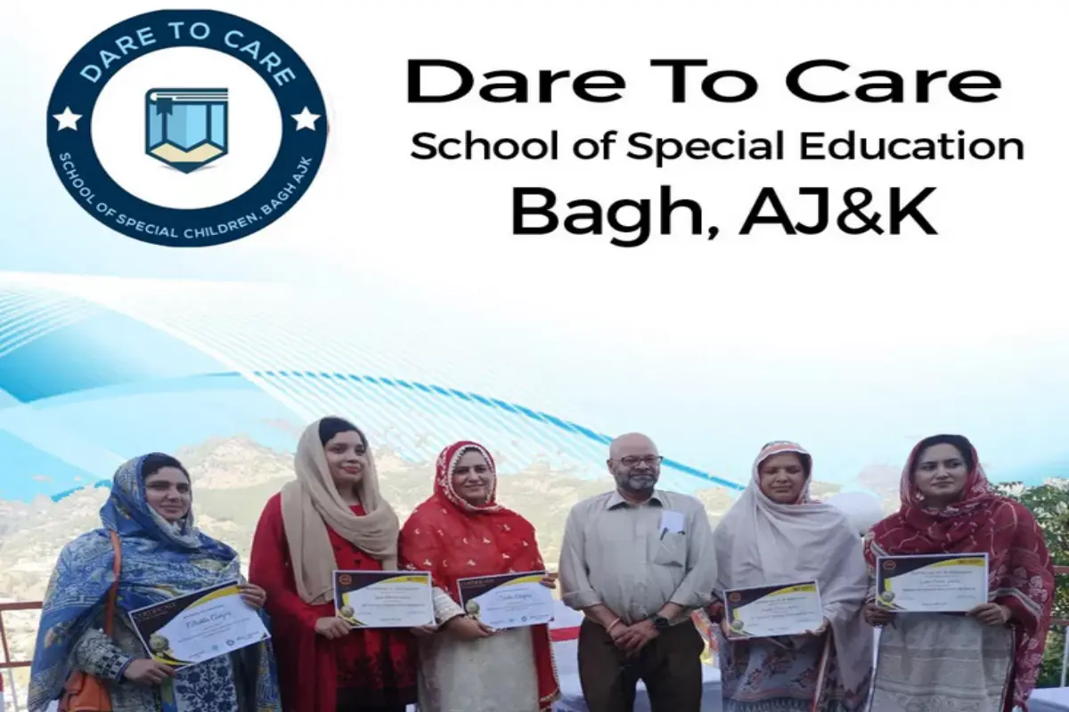 Our School Improvement and Teacher Professional Development Projects 5 School-labelled group image showing certificate holders from Dare To Care School of Special Education, Bagh, AJ&K